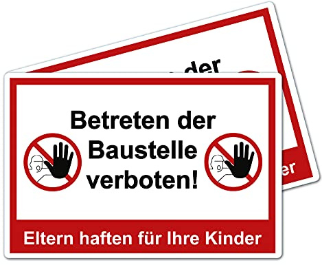 STROBO 2 Stück XXL Betreten der Baustelle verboten! Eltern haften für ihre Kinder Hinweisschild | Stabile 5mm Hartschaumplatte als 40x30cm Schild mit UV-Schutz für den Außenbereich