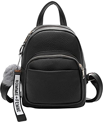 PORRASSO Mode Mini Rucksack Damen Kleiner Daypack mit Pompon Mädchen PU-Leder Rucksäcke für Reisen Dating Täglicher Gebrauch