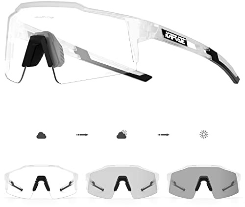 KAPVOE Photochromatische Selbsttönend Fahrradbrille TR90 Rahmen für Herren Damen Jungen Mädchen Klar Sportsonnenbrille K9023 | Photochromatische Fahrradbrille, UV400-Schutz, TR90-Struktur und integrierte Innenhalterung