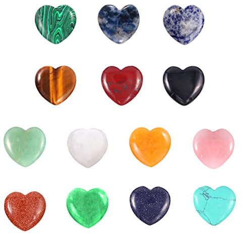 Hazrcvr Herzsteine 14 Stück Herz Edelsteine Set Herzanhänger Herz Glücksbringer Herz Stein Deko Kristallsteine Herz Herzförmigen Crystal Herzhänger Glücksstein für Dekoration Kunsthandwerk