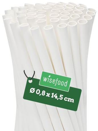 wisefood Papperssugrör, 2400 st. (24 x 100 st..) vita sugrör, Ø 8 mm x 14,5, fri från PLA/PE, biologiskt nedbrytbara engångssugrör gjorda av robust papper