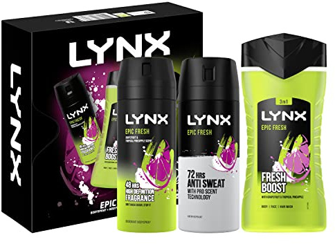 LYNX Epic Fresh Trio bodywash, body spray & anti-perspirant, 3 piece Gift Set him, perfect for his daily routine
