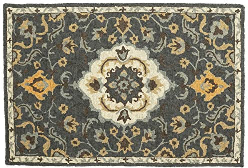 RUG PRINCE Wollteppich 120x180 Grau Medaillon Handarbeit Handtuft Modern 202
