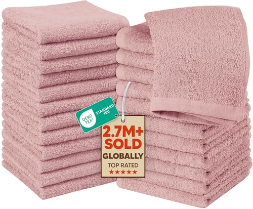 Utopia Towels Baumwoll-Waschlappen-Set – 100% ringgesponnene Baumwolle, hochwertige Flanell-Waschlappen für das Gesicht, sehr saugfähige und weiche Handtücher, 24 Stück, Dusty Pink