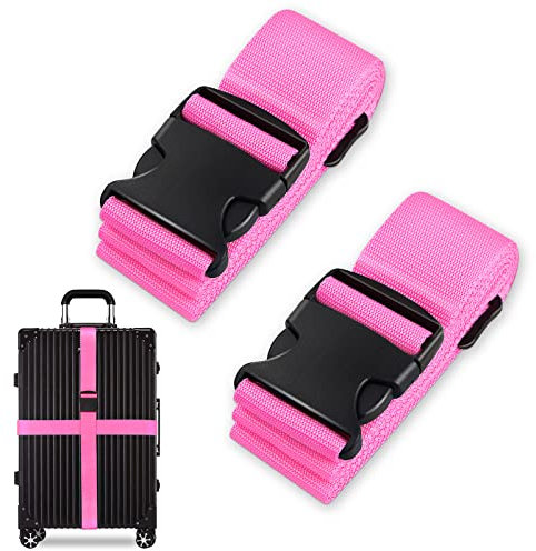 Koffergurt Set, gepäckband, kofferbänder, koffergurte Personalisierte Identifikation Verstellbare Rutschfestes Reisezube (Rosa, 2 Stück Set)