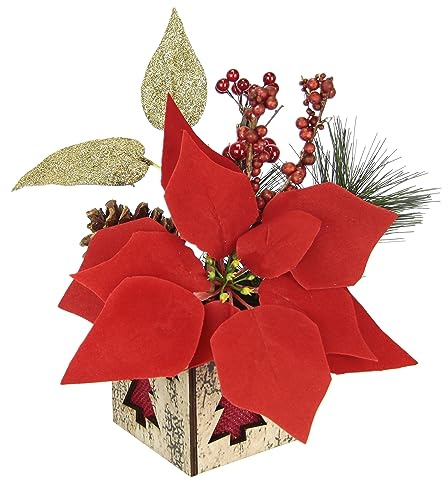 Künstlicher Weihnachtsstern Tanne Beeren Zapfen im Topf Weihnachtsblume Christblume Tischschmuck Kunstblume Kunstpflanze Weihnachtsgesteck Dekopflanze Dekoblume Deko Weihnachtsdeko Blumendeko Gesteck