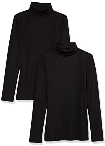 Amazon Essentials dam slim-fit lager långärmad stickad ribbad polotröja topp (finns i plusstorlek), paket med 2, svart, Large