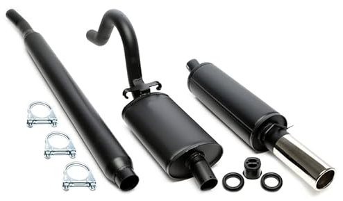 Sportauspuffanlage Komplettanlage Sportauspuff ab Hosenrohr Mittel & Endschalldämpfer Aluminierter Stahl 1x80mm rund gebördelt mit ABE für B Modelle - Eintragungsfrei - 1034209