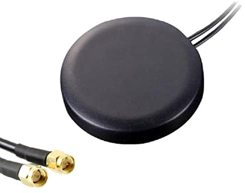 UniteCom Antena de disco combinada 2 en 1, cables SMA macho de 1,2 metros, 1 entrada 4G/5G, 1 entrada GPS/GNSS, montaje adhesivo, para impermeable interna o externa