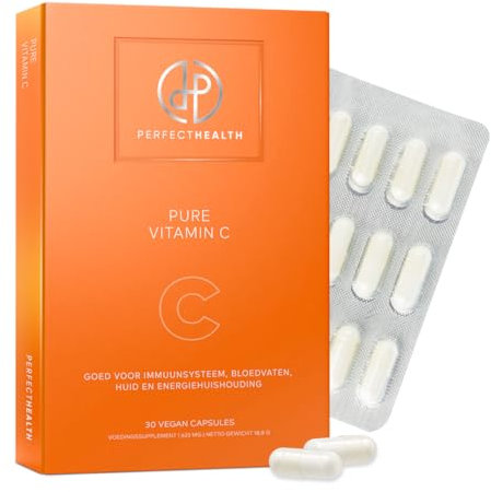 Perfect Health Vegan Pure Vitamin C - 30 Kapseln Hochdosiert 1000mg pro Tagesdosis - Gut für Gesicht und Immunsystem - Glutenfrei und Laktosefrei