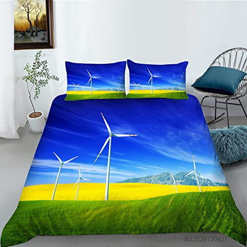 Juego De Funda Nórdica De Microfibra, Molino De Viento Molino De Viento Electrico 260X240 Cm Ropa De Cama con Cierre De Cremallera, Antialérgico Cómodo Suave Fácil De Limpiar - Juego De Funda Nórdica