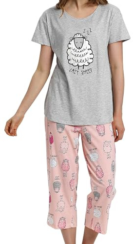 MIA LUCCE Pijama de mujer de manga corta y pantalón largo 3/4 de dos piezas