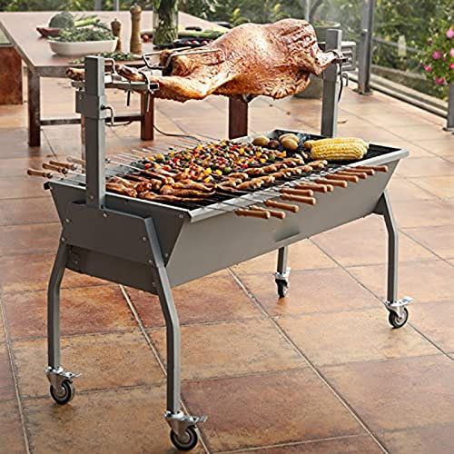 NOWLIN Barbacoa al Aire Libre Parrilla de carbón Parrilla Espesado Calefacción eléctrica Parrilla giratoria Parrilla de Pollo Adecuado para Barbacoa Familiar