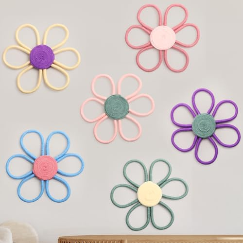 Peryiter 6 Set 10 Inch Boho Nursery Decor Woven Daisy Flower Macrame Wall Hanging for Baby Girls Nursery Home Bedroom Dorm Decor (Multicolor)