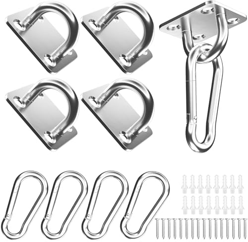 JOYUE Edelstahl Augplatte und Edelstahl Karabiner, Edelstahl Decksplatte Karabinerhaken, Premium Ösenplatte für Sonnensegel, Hängesessel, Wand-Befestigung, Decken-Befestigung, Wand-Haken