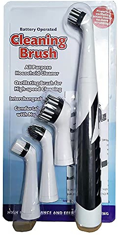 Cepillo de limpieza eléctrico con cabezales de repuesto para el hogar, limpiador turbo para cocina, baño, sala de estar (blanco y negro)