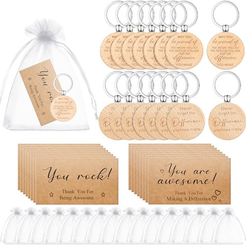 Otuuz 16 Sets Kollegen Dankeschön Geschenke Anerkennung Mitarbeiter Geschenke Holz Inspirierende Schlüsselanhänger mit Dankeskarten Organzabeutel für Kollegin Erzieher Abschluss