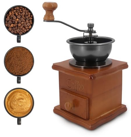 Buwico Moulin à café manuel, en bois rétro antique, en céramique, à manivelle, style rétro, rugosité réglable, convient pour la maison, le bureau, les voyages