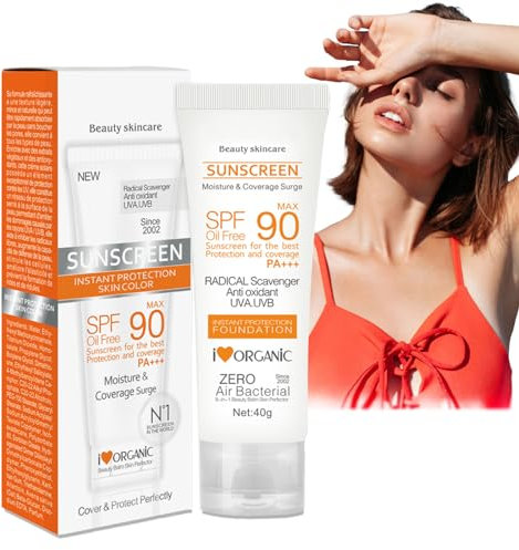 Creme Solaire,Sunscreen,CrèMe Solaire-Spf 90,Anti-Oxydant/Uva/Uvb,Sans Huile,la Texture est LéGèRe, ImperméAble,PéNèTre Rapidement et N’Obstrue Pas les Pores,ProtèGe la Peau et Illumine le Teint 40g