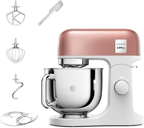 Kenwood kMix Editions KMX760API Kitchen Machine, 5 l Stainless Steel Bowl, Safe-Use Safety System, Metal Casing, 1000 Watts, incl. 3-Piece Patisserie Set and Splash Guard, Apricot Pink