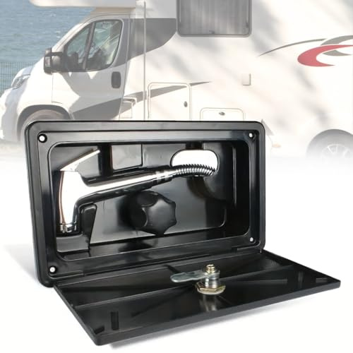 Kit de boîte de douche extérieure pour VR - Boîte de robinet de douche extérieure avec serrure et clé pour VR, autocar, 5ème roue, camping-car, remorque (Noir)