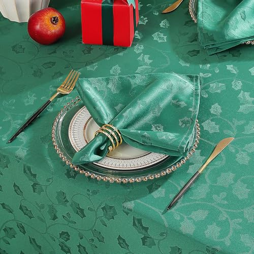 SASTYBALE Christmas Cloth Napkin Spillproof and Wrinkle Resistant Square Jacquard Napkin with Holly Leaves Patterns for Dining Room & Holiday Decoration (Green, 50 x 50 cm (4 pieces))