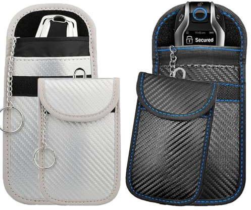 Dinghaole Anti RFID Signal Faraday Pochette Sac, 2 sacs de protection des clés de voiture en fibre de carbone pour la protection des clés, sacs de blocage des signaux
