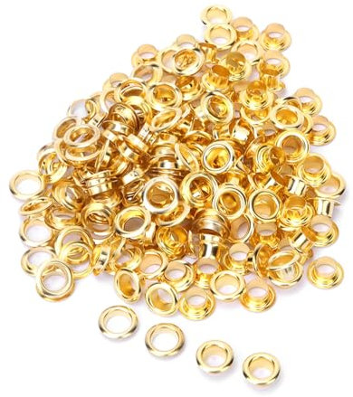 Yosoo Antike Ösenösen, 100 Stück, 6 Mm Messingösen, Doppelseitige Hohlniete, Bastelkollektion, Zubehör für Kleidung, Tasche, Gürtel, Schuhe (GOLD)