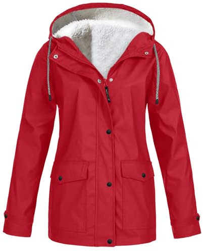 Topassion Damen Einfarbig Windbreaker Regenjacken Atmungsaktiv Leicht Kapuzenjacke Frauen Wanderjacke mit Kapuze Trenchcoat Softshelljacke Wasserdicht Reißverschluss Outdoorjacke Mantel(B09 Red,4XL)