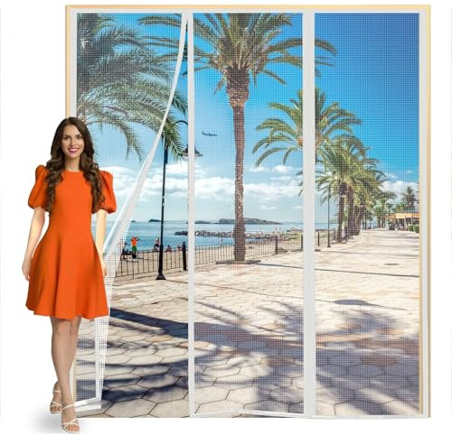 Cortina Mosquitera Puerta Exterior 225x215cm Magnético Anti-Mosquitos Cortina De Puerta Puerta De Pantalla Magnética Verano Hogar Anti-Mosca Mudo Pantalla Blanco