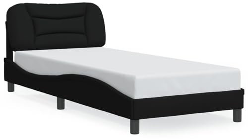 Iiaky Bettgestell mit LED Jugendbett Led Bettgestell Betten Bettrahmen Bed Frame Schwarz 90x200 cm Stoff