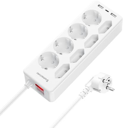 Ciabatta Elettrica Multipresa USB, 8 prese di Corrente e 3 USB, Striscia di Alimentazione Protetta da Sovratensione, presa di da 3 M con Interruttore per Scrivania, Ufficio, Casa, Bianca F(Schuko)