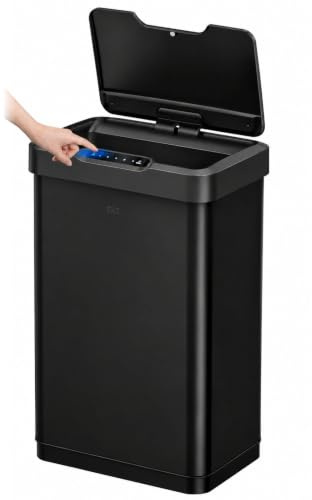 EKO Mirage-T 50 Liter / 13.2 Gallon Touchless Rectangular Motion Sensor Trash Can, Brushed Stainless Steel Finish (Matte Black)