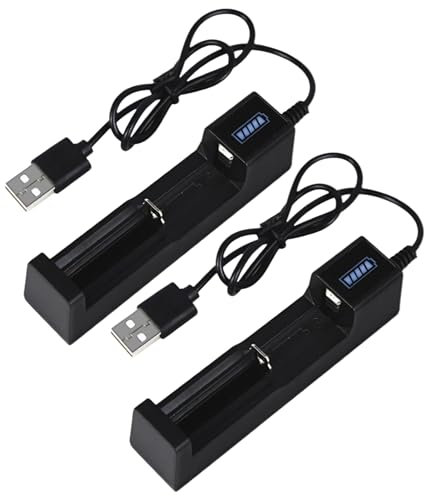 2 Pack | USB Caricatore per 18650 Batterie | Caricabatterie a Slot Singolo per Batterie 3,7V 26650/18650/17670/14500/10440/16340