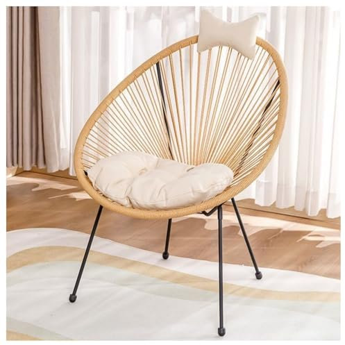 Moderner Rattanstuhl für den Außenbereich mit Plüschkissen für Terrasse und Garten, stilvolle und bequeme Möbel für das Leben im Freien (1 Stuhl)
