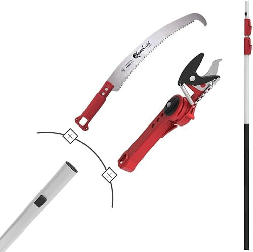Kamikaze Kit de poda en altura 3 en 1 con pértiga telescópica 6m (3 tramos de 2m), tijera bypass MT-63 y serrucho MT-330 intercambiables, cabezal giratorio 200º, corte ramas hasta 80mm, hoja SK5