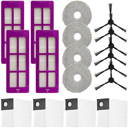 Kit d'accessoires de rechange de 18 pièces pour aspirateur robot Eureka J15 Pro Ultra, lavable et réutilisable, 4 filtres HEPA, 6 brosses latérales, 4 tampons de chiffon, 4 sacs à poussière