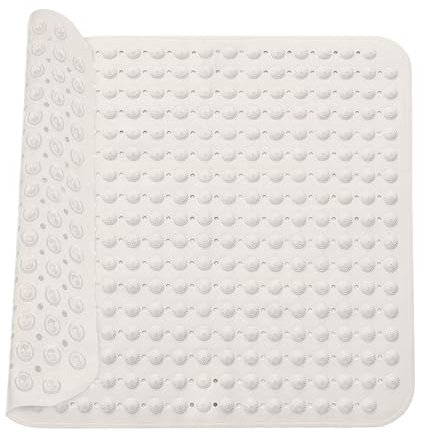 Tappetino Doccia, 48 x 48 cm Tappetino da Doccia in PVC Antiscivolo, Lavabile in Lavatrice con Ventosa, per Bagno e Aree Umide, Bianco