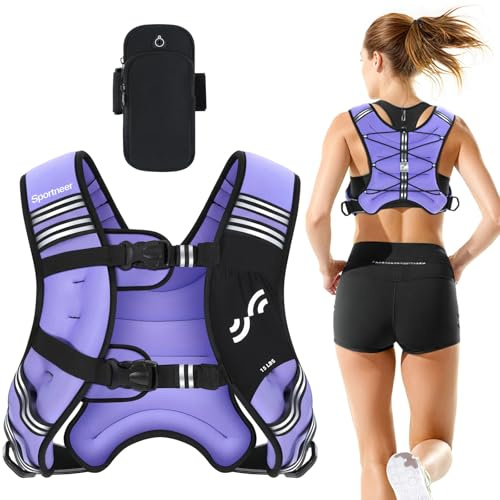Sportneer Gewichtsweste mit reflektierenden Streifen für Gewichtheben | Laufen und Fitness 3,6 kg/ 5,4kg/ 6,8 kg/ 9kg/ 11kg, Brustgröße Verstellbar, Praktische Tasche, Gefüllte Gewichtswest