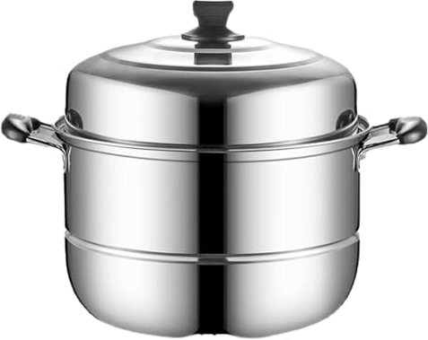 Pentola a vapore in acciaio inox ispessito a doppio strato per uso domestico pentola a doppio strato grande pentola per pane al vapore e pentola a induzione fornello in ceramica set da forno (argento,