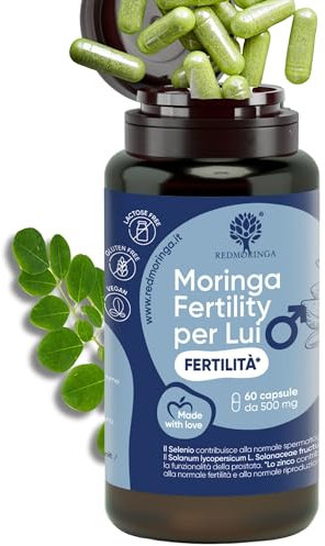 Integratore Fertilità Uomo - Moringa, Licopene Alta Concentrazione, Citrullina, Arginina, l Carnitina, Zinco, Selenio, Coenz Q10 - Supporta Motilità e Vitalità Spermatozoi - 60 Capsule RedMoringa