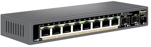 Ztyuav Commutateur Ethernet 2,5 G non géré à 10 ports avec 8 ports RJ-45 2,5 G, 2 ports SFP+ 10 G, vitesse de négociation automatique des ports - 100/1000/2500 Mbps, VLAN à une touche, design