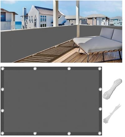 Woace Brise Vue Balcon Cache Vue Balcon Protection UV Coupe Vent et Imperméable pour Terrasse Jardin Balcon Patio avec Attaches de Câble Gris foncé 90x600cm
