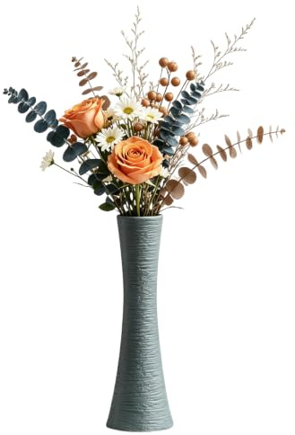 Kleine Keramik-Blumenvase, hohe konische Blume, Einzelstiel-Vase, moderne Keramik-Blumenvasen, Heimdekoration, Blumendekoration für Blumensträuße, Hochzeit und Büro (breite Öffnung, Grau)