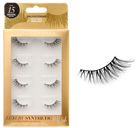 Lilly Lashes Luxury Synthetic Half Lashes (Pack of 4), False Eyelashes, Natural Looking Wispy Lash Strips, Multi-Pack Reusable Up To 15x, Eyelash Glue not Included (Enlightening)