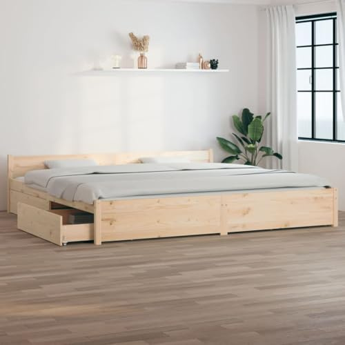 Refined Holzbett Massivholzbett Bettrahmen Bettgestell Doppelbett Lattenrost Schlafzimmerbett Schlafzimmermöbel Bett mit Schubladen 200x200 cm