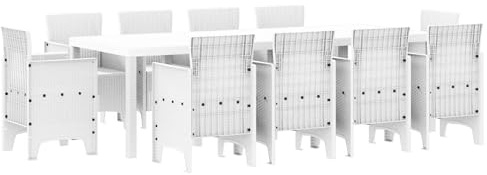 vidaXL 11-TLG. Garten-Essgruppe Weiß Poly Rattan