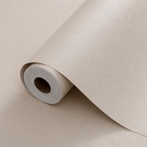 HyunHome Grasscloth Peel and Stick Wallpaper 20.8x394 Beige Thick Fabric Textured Linen Classic Faux Grassweave Neutral Removable Wallpaper Vinyl Film Roll for Home Use(Beige, 20.8x394)