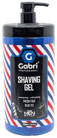 Gabri Shaving Gel 1500ml, Transparent, No Foam, Ultra Sensitive Shaving Gel for Men, Moisturizing, Soothes, Protects, Clean Skin, Professional Barbers & Traditional Shaving (Blue Ice)
