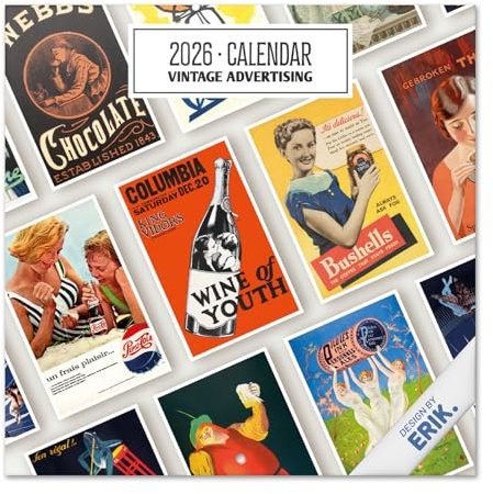 Grupo Erik Kalender 2026 Wandkalender Vintage-Werbung Kalender 2026 Familienplaner 30 x 30 cm 12 Monate + Letzten 4 Monate 2025 auf einer Seite - Offizieller Fanartikel Merch